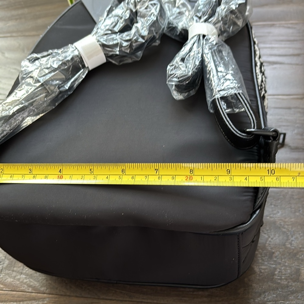 BADGLEY MISCHKA Big Diamond Quilted vegan Leather Nylon Backpack w/studs B&W - Picture 11 of 13